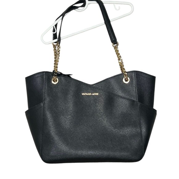 Michael Kors Jet Set Large Saffiano Leather Shoulder Bag Black - Picture 1 of 4